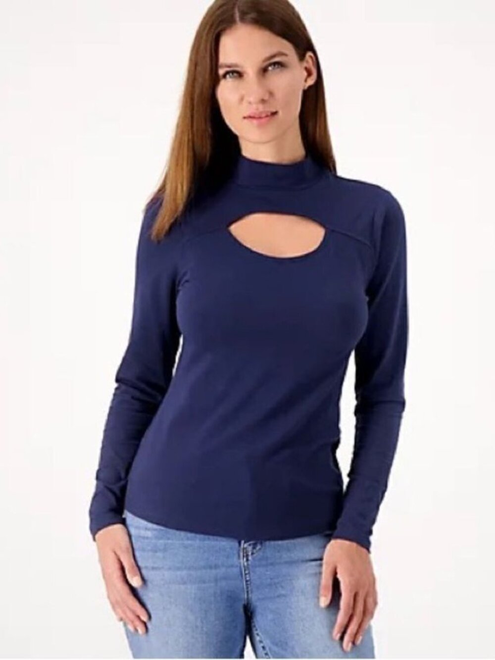 Candace Cameron Bure Cutout Mock-Neck Long-Sleeve Top